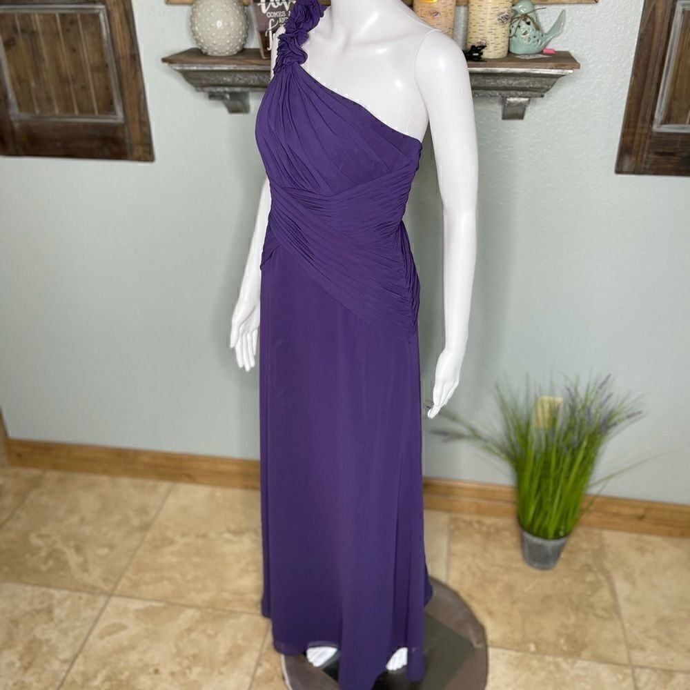 Davids Bridal Plum One Shoulder Chiffon Formal Bridesmaid Prom Dress Size 2 - Picture 13 of 15